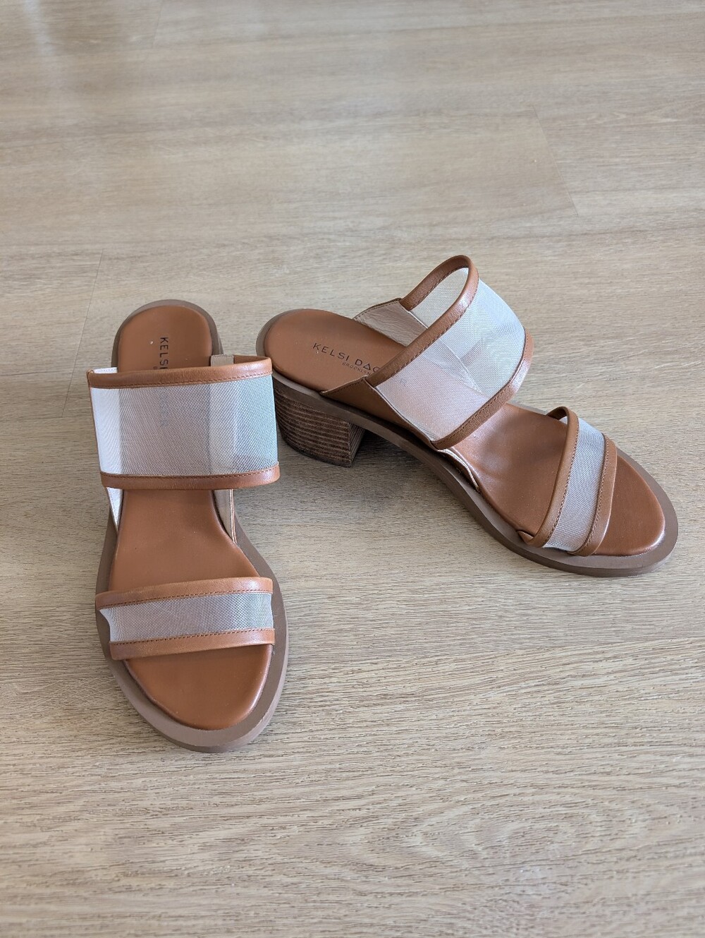 Anthropologie Kelsi Dagger Brooklyn Tan Strappy Mesh Block Heel Slides